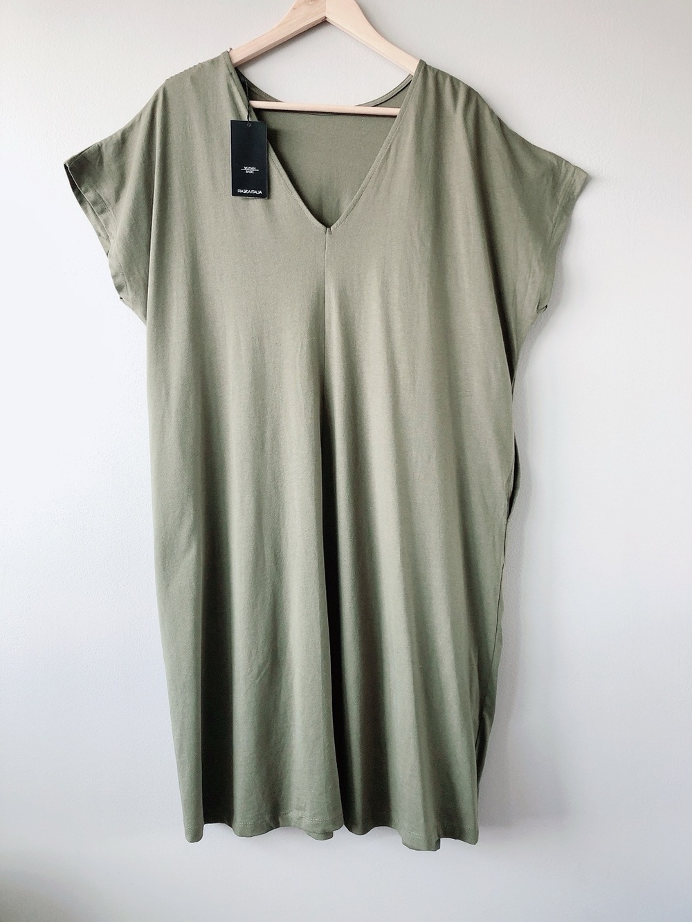 Piazza Italia Olive Green V-Neck Shift Dress Oversized lightweight